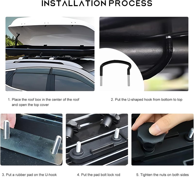 NYTKL 4PCS Roof Box U-Bolt Clamps, Stainless Steel Rooftop Cargo Carrier Rack Bolts w/ 8 Lock Nuts 2 Straps, 82mm Internal Width Roof Rack U-Bracket Clips Car Mounting Fitting Kit - Image 3